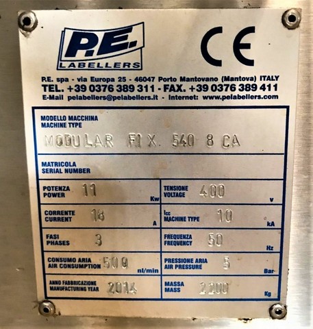 Etichettatrice P.E. Modular fix.540.8.ca 11.000 bph Usata 2