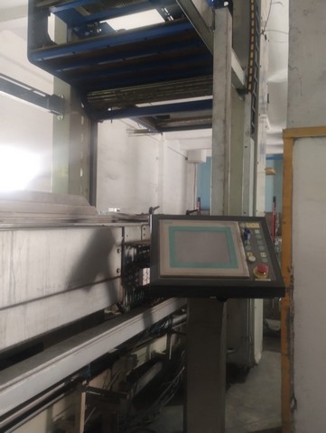 Palletizzatore Sacmi usato con avvolgipallet semiautomatico